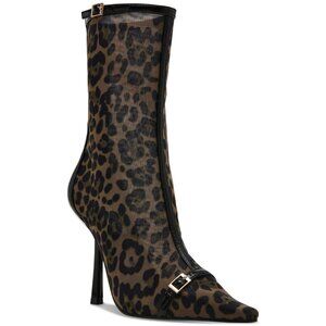 Steve Madden Womens Ashlin Buckled Mesh Heels Booties Leopard Size 9.5M NIB